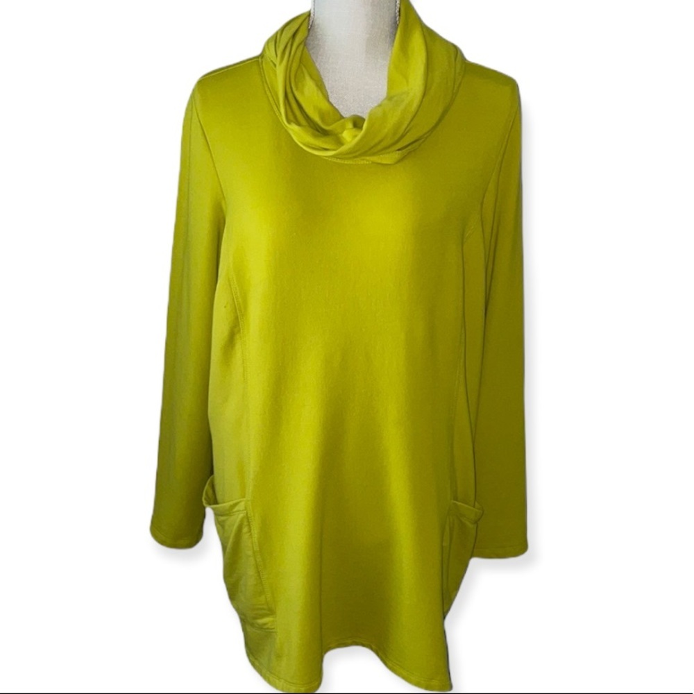 Susan Graver Yellow Scoop Neck Long Sleeve Tunic Top with Matching Scarf SZ: XL